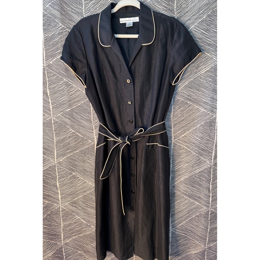 David‎ Warren NY Silk Linen Blend Button Front Dress Sz 12